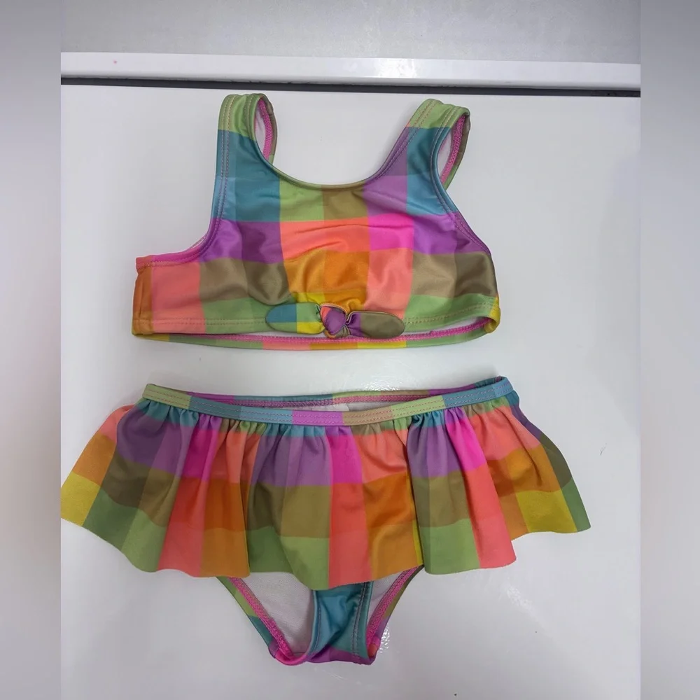 Cat & Jack‎ Kids Swim 2 Bikinis - Orange, Multicolor Bow, Green Ruffles